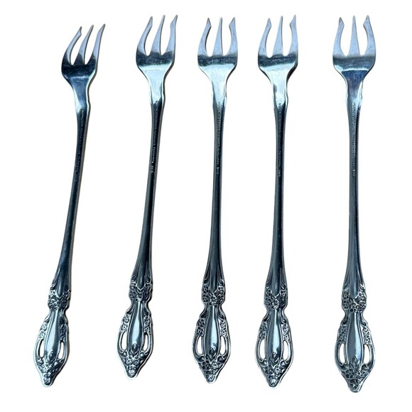 Oneida Raphael Stainless Distinction Shrimp Cocktail Appetizer Fork Flatware VTG - Picture 6 of 8